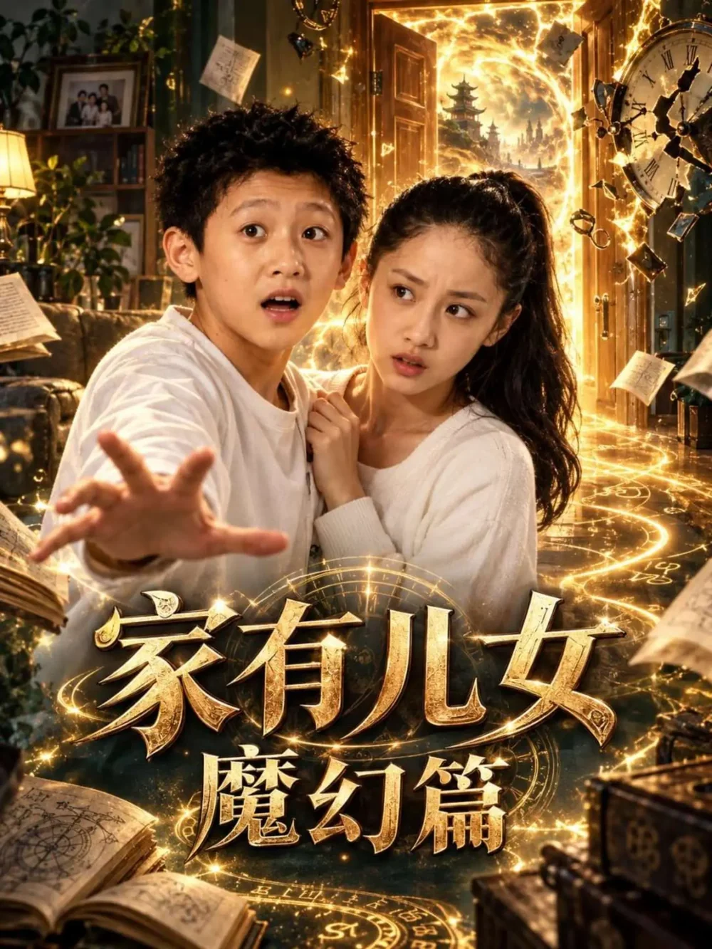 豪门群像短剧海报，五位主要角色同框
